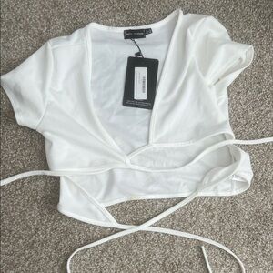 PrettyLittleThing Ivory Wrap Crop Top